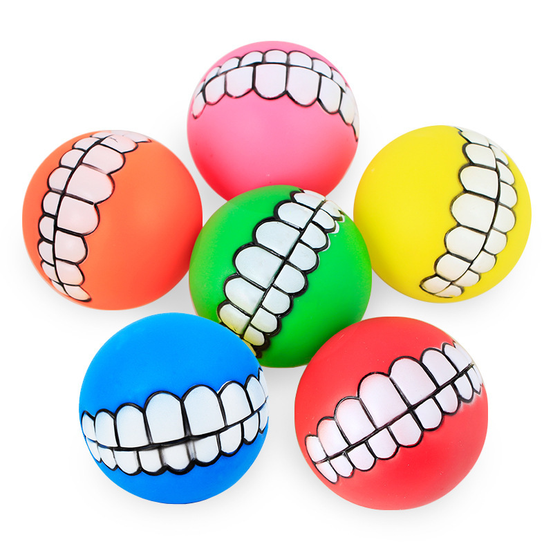 Customized Wholesale Pet Toys In Stock non-toxic new design nature chew vinyl dog ball toys teeth smile ball