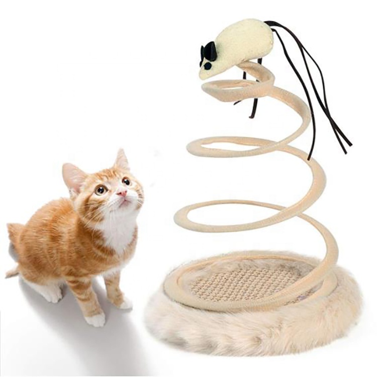 Interactive Cat Toy Cat Plush Toy with Spiral Spring Plate and Funny Mouse Ball
