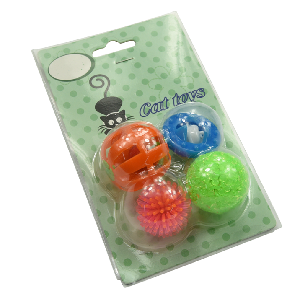 Pet Cat Kitten Play Balls with Jingle Bell Pounce Chase Rattle Toy Ball Cat Toy
