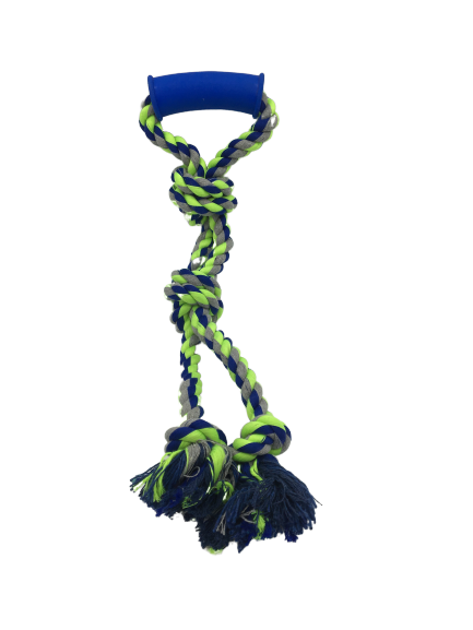 Dog Chew Toy with Twisted Rope Tug of War Strong Knotted Rope - Perfect for Chewing and Teething with Plastic Handle