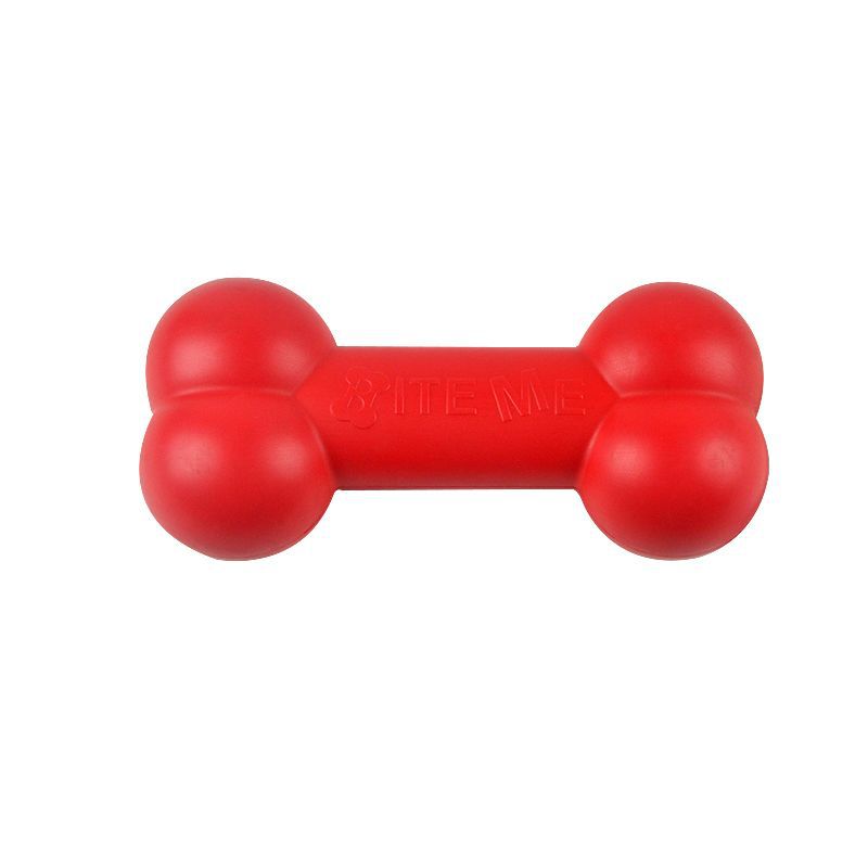 Durable Pet Puppy Dog Squeaky Chew Bone Toys, Bite Resistant Non-Toxic Soft Natural TPR Rubber, Dog Pet Chew Tooth Cleaning Ring Toy(Red)