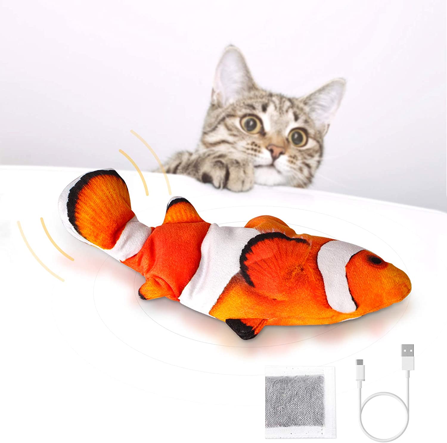 Pets Electric Moving Fish Cat Toy Realistic Plush Simulation Wagging Catnip Toys Interactive Biting Chew Kicking for Kitten Kitty Cats