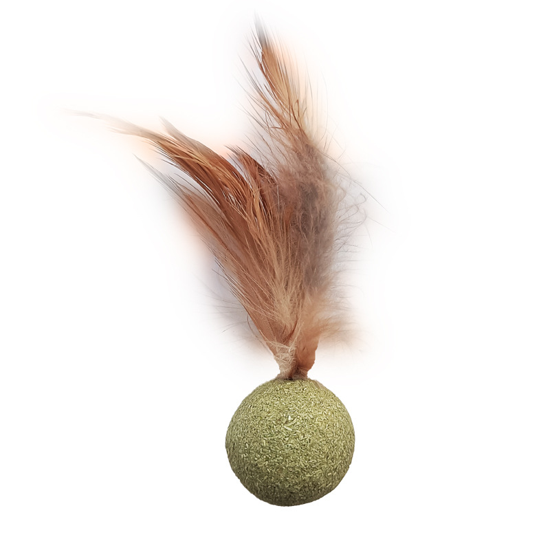 Compressed Catnip Ball with Cork Feather,Natural Catnip Ball Kitty Chew Toy,Cat Toy