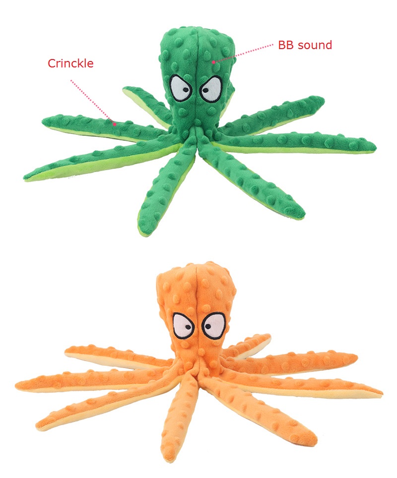 Octopus No Stuffing Crinkle Squeaky Plush Dog fuzz rubbing Chew Toys, Durable, Soft, Interactive toy with heavy-duty and Reinforced Seams (5).jpg