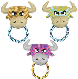 Squeaky Dog Chew Toys Oxen Stuffing Animal Pet Plush Chewing toy  with Cotton Rope 