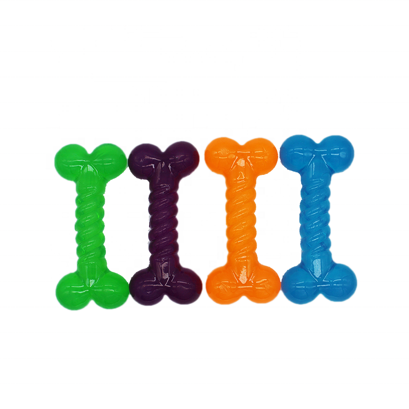  Pet Products Durable Natural Rubber Cleaning Pet Teeth Training TPR Interactive Squeaky Dumbbell Bone Dog Bite Chewing Toys
